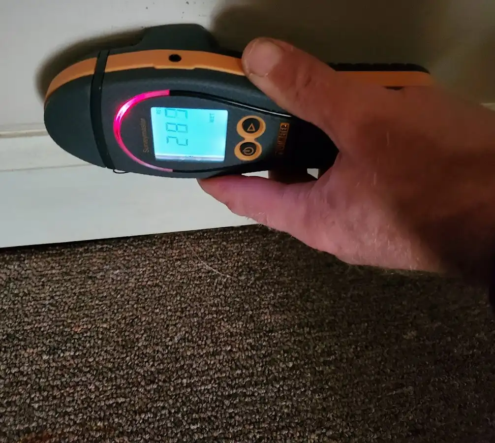 Moisture detection at baseboard during Storm Damage Restoration in Woolwich
